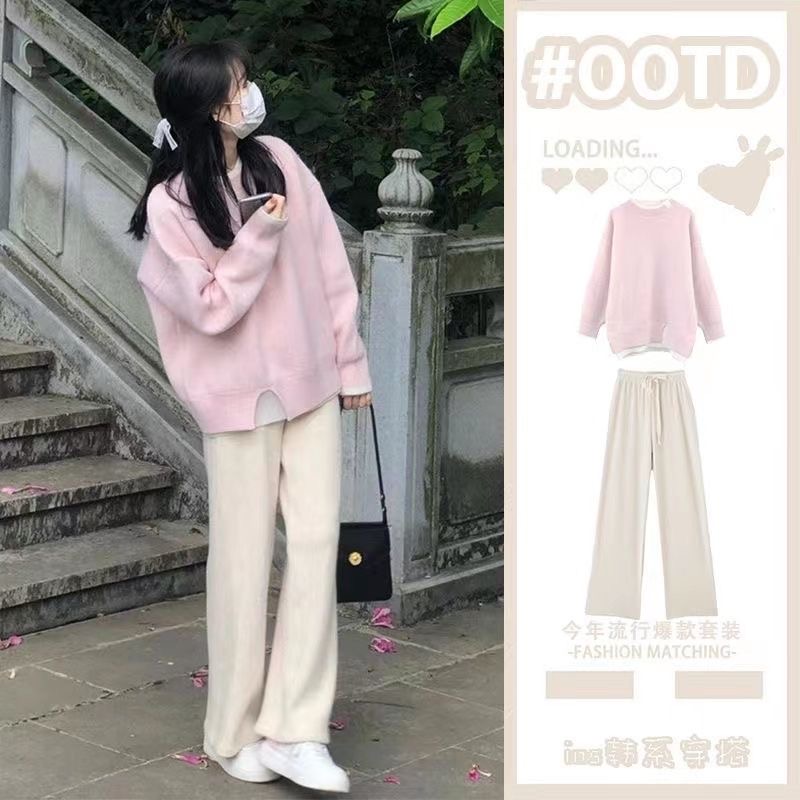 小个子穿搭奶系甜美超仙粉色毛衣