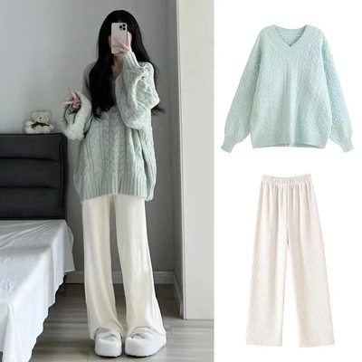 温柔茶系小个子穿搭一整套毛衣女