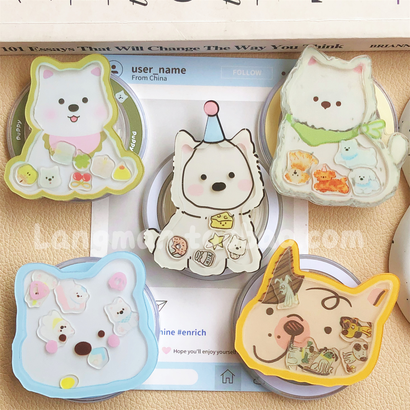 可爱卡通礼帽狗狗摇摇乐手机支架