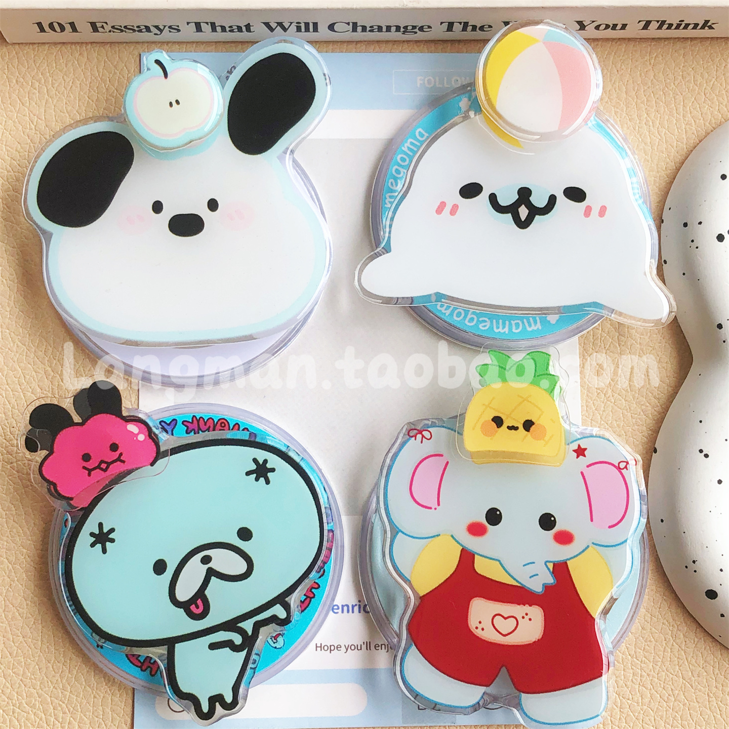 可爱卡通玩球小海豹转转手机支架