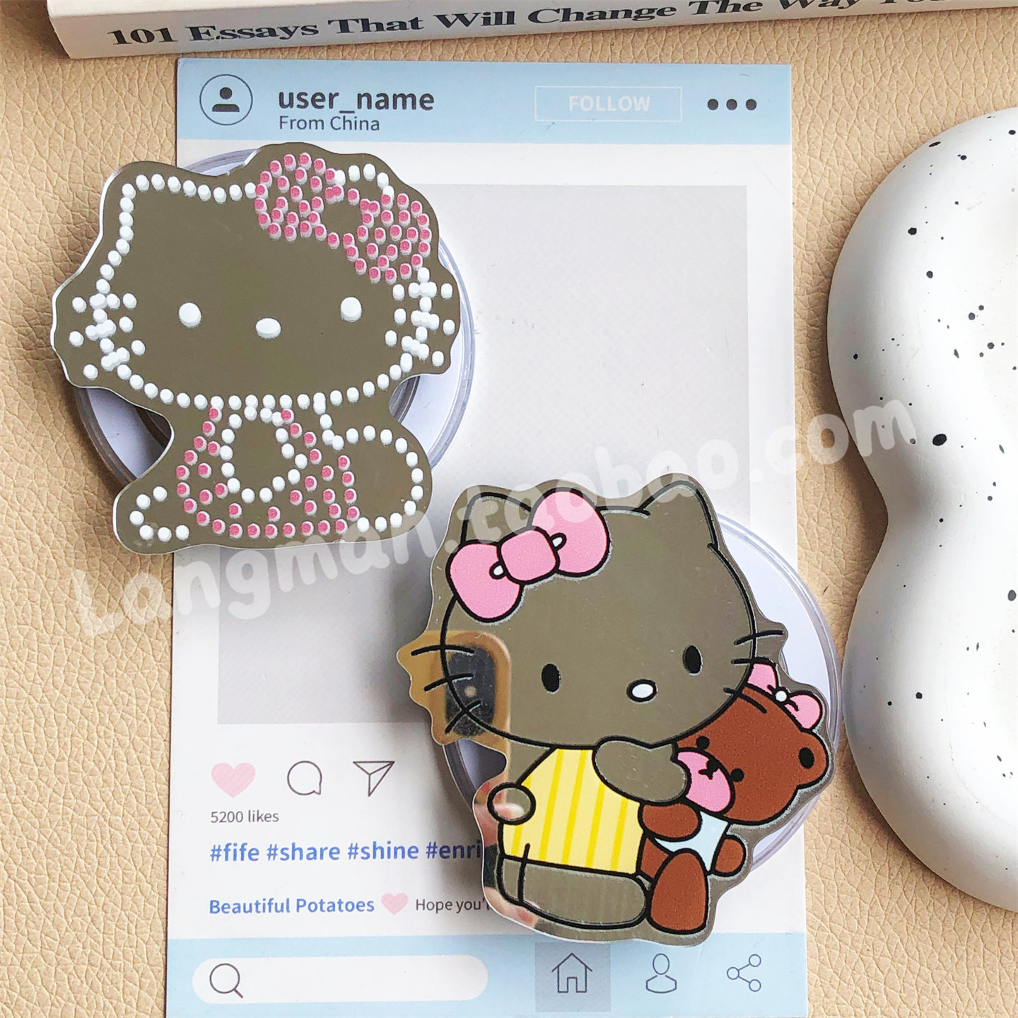 创意可爱小熊凯蒂猫镜面磁吸支架