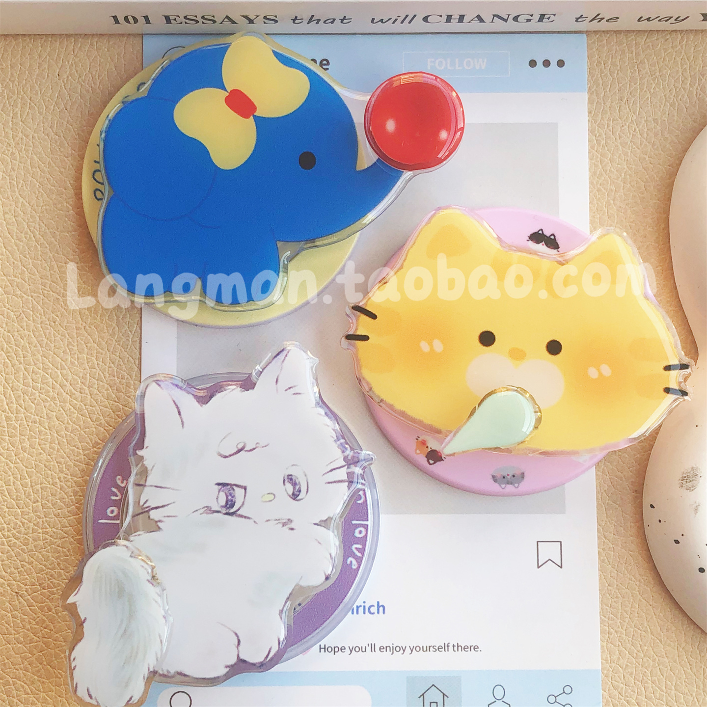 可爱玩球大象猫咪转转磁吸支架