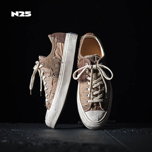 N25复古拼接牛仔扎染硫化帆布鞋