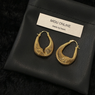 迷度小众设计感金色编织纹理耳圈椭圆耳环高级复古耳扣扭曲线圈女