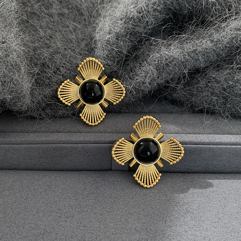 镂空花朵耳钉C熔金复古