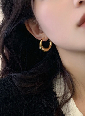 迷度S925银针好质感月牙耳圈高级感圆圈耳环气质女百搭ins冷淡风