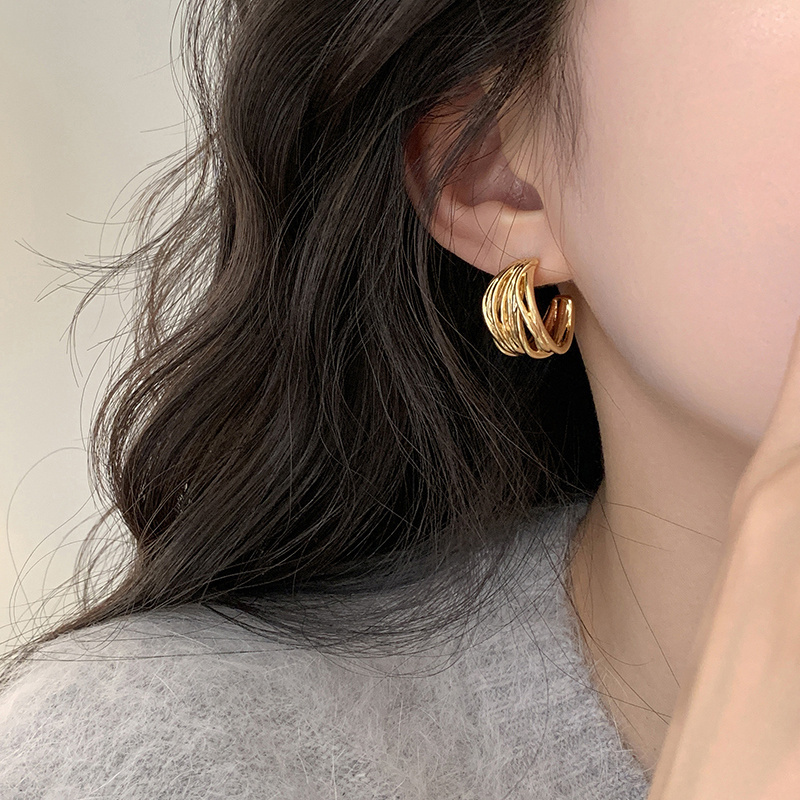 冷淡风小众多层交叉耳钉耳环
