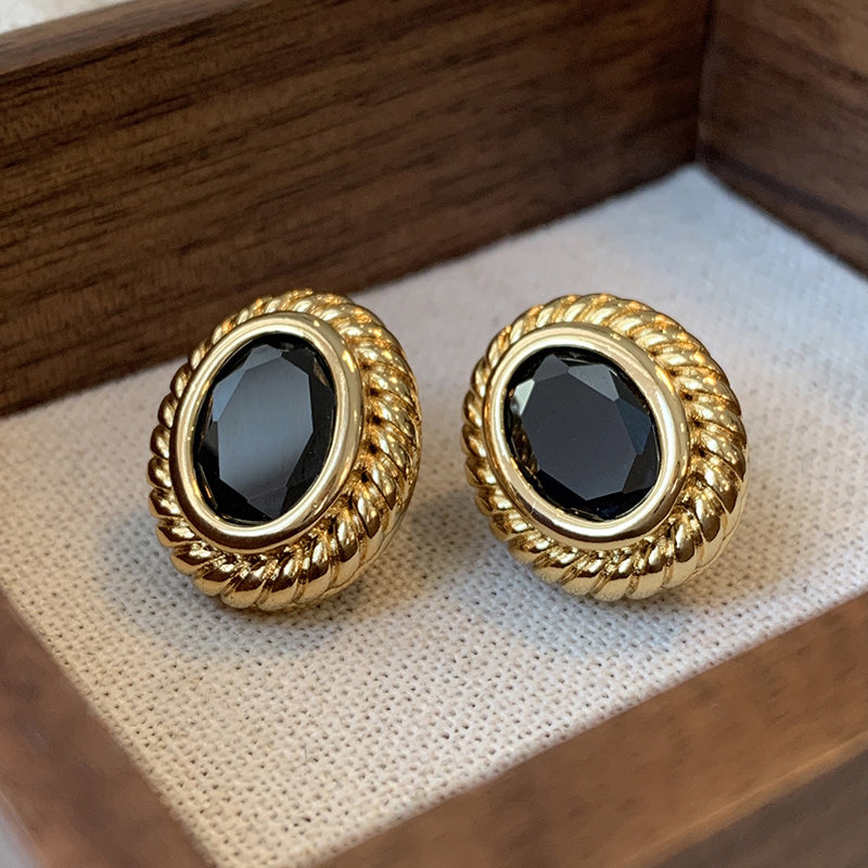 迷度S925银针vintage复古椭圆耳钉时髦耳环女法式优雅气质黑色女,饰品/流行首饰/时尚饰品新,耳钉,淘宝优惠券,粉丝福利购,淘宝优惠卷