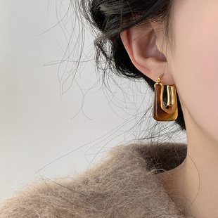 迷度夸张玳瑁色耳圈美拉德耳环气质秋冬茶色耳饰小众气质网红耳坠