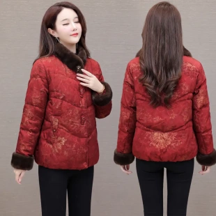 新中式风毛领鹅绒服女2026冬季新款红色修身显瘦保暖白鹅绒羽绒服