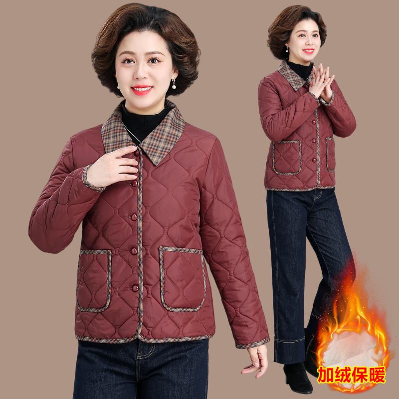 2025新款冬季时尚加绒加厚拼接棉服外套女洋气减龄百搭保暖棉衣潮
