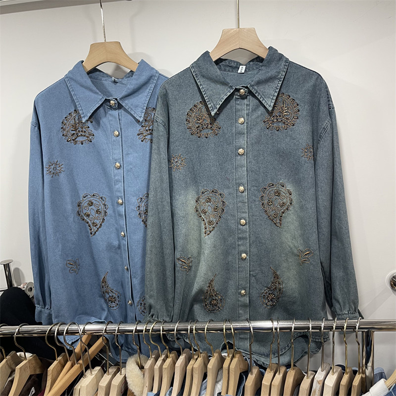 民族风重工亮片刺绣翻领牛仔衬衫女春季新款轻奢时尚宽松显瘦上衣,女装/女士精品,衬衫,淘宝优惠券,粉丝福利购,淘宝优惠卷