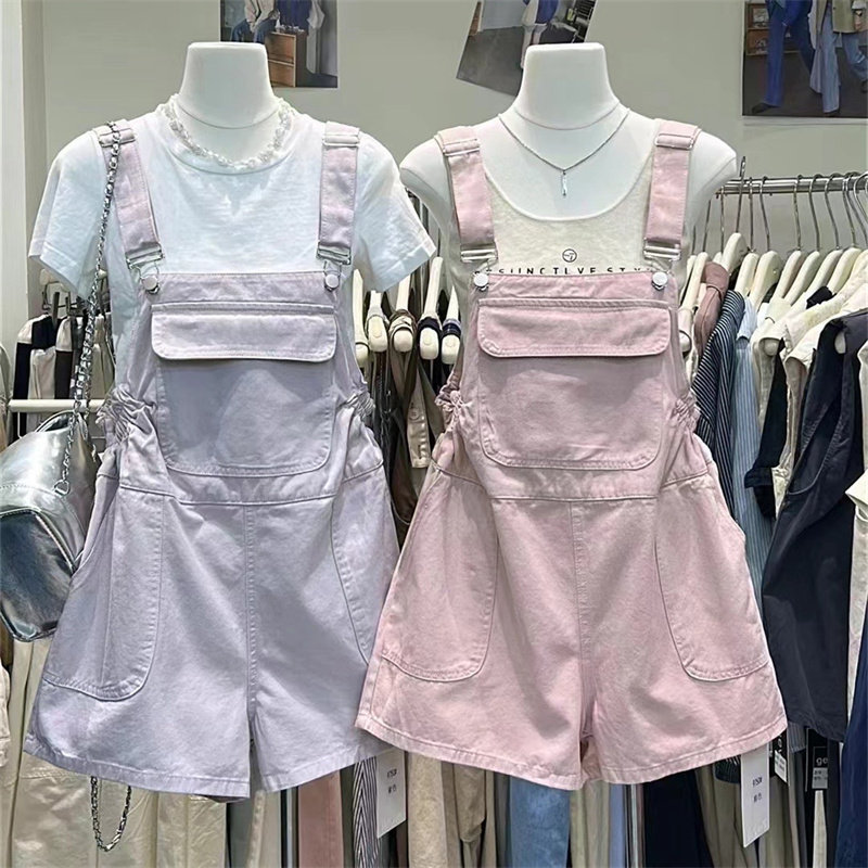 牛仔背带短裤女夏季新款宽松减龄百搭小个子慵懒风工装阔腿连体裤