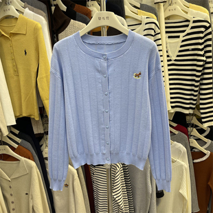 韩系小马刺绣针织开衫 时尚 减龄显瘦外搭短款 上衣潮 外套女早春新款