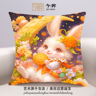 月下兔子十字绣抱枕2025年新款客厅沙发卧室床头靠枕小件手工满绣