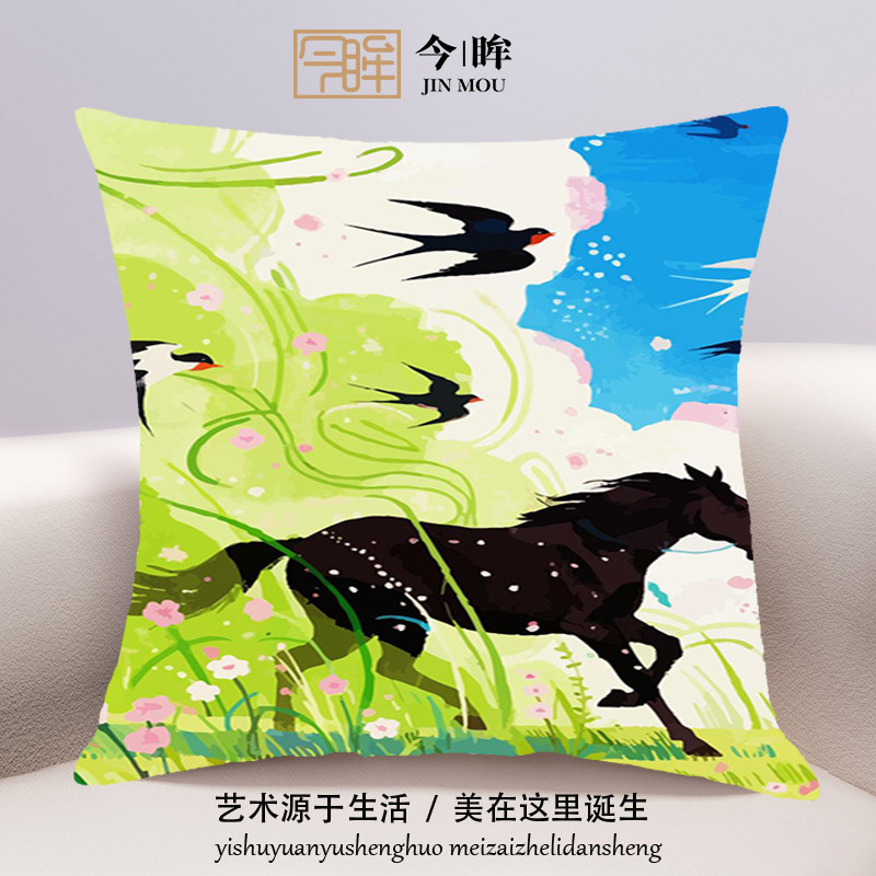 马踏飞燕十字绣抱枕2025年新款客厅沙发卧室靠枕小件手工刺绣满绣