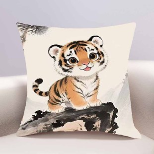 小老虎十字绣抱枕2025新款线绣客厅沙发卧室床头靠枕小件手工刺绣