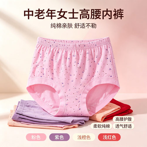 纯棉女士内裤中老年大码三角裤头女老人妈妈短裤宽松中高腰裤头