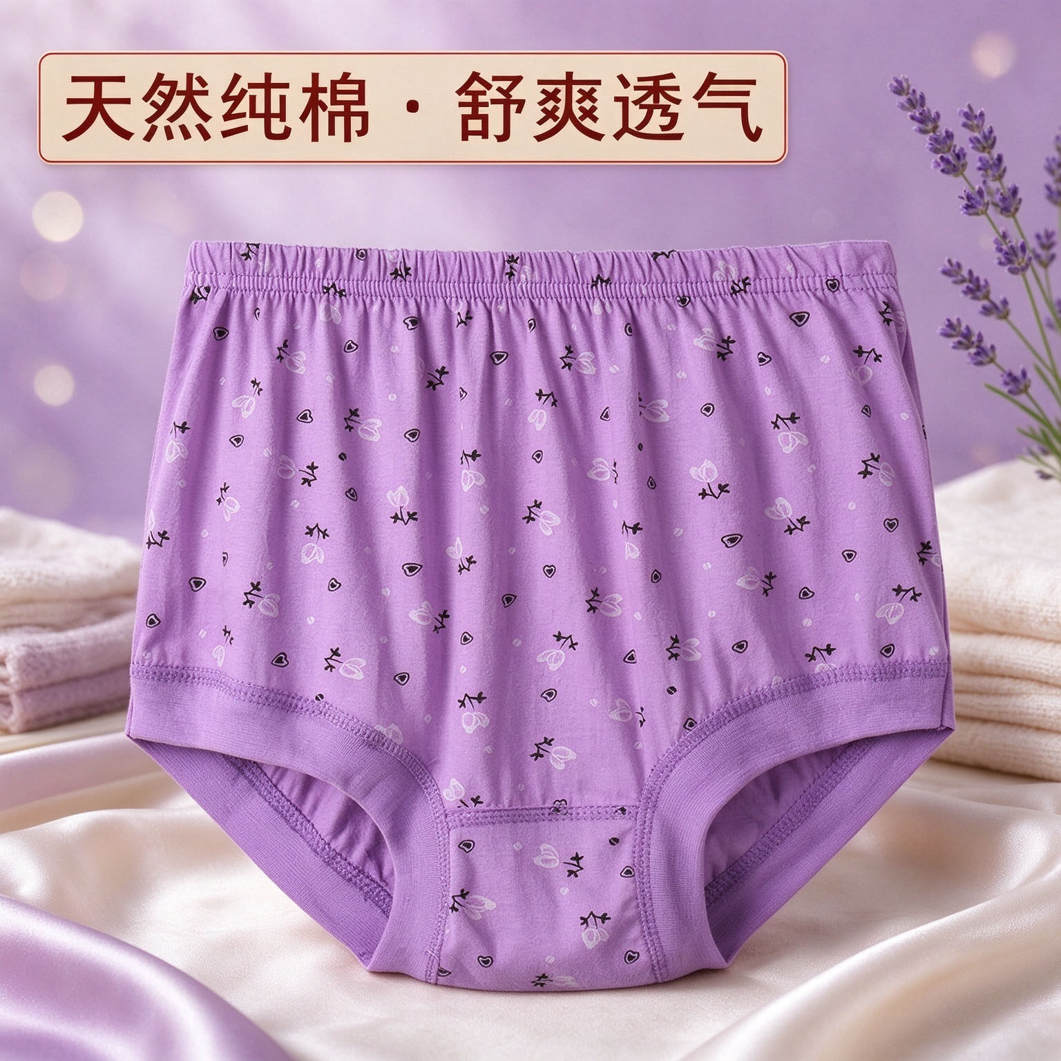 女士纯棉三角裤中老年妈妈内裤印花高腰裤衩棉质透气家居裤女款