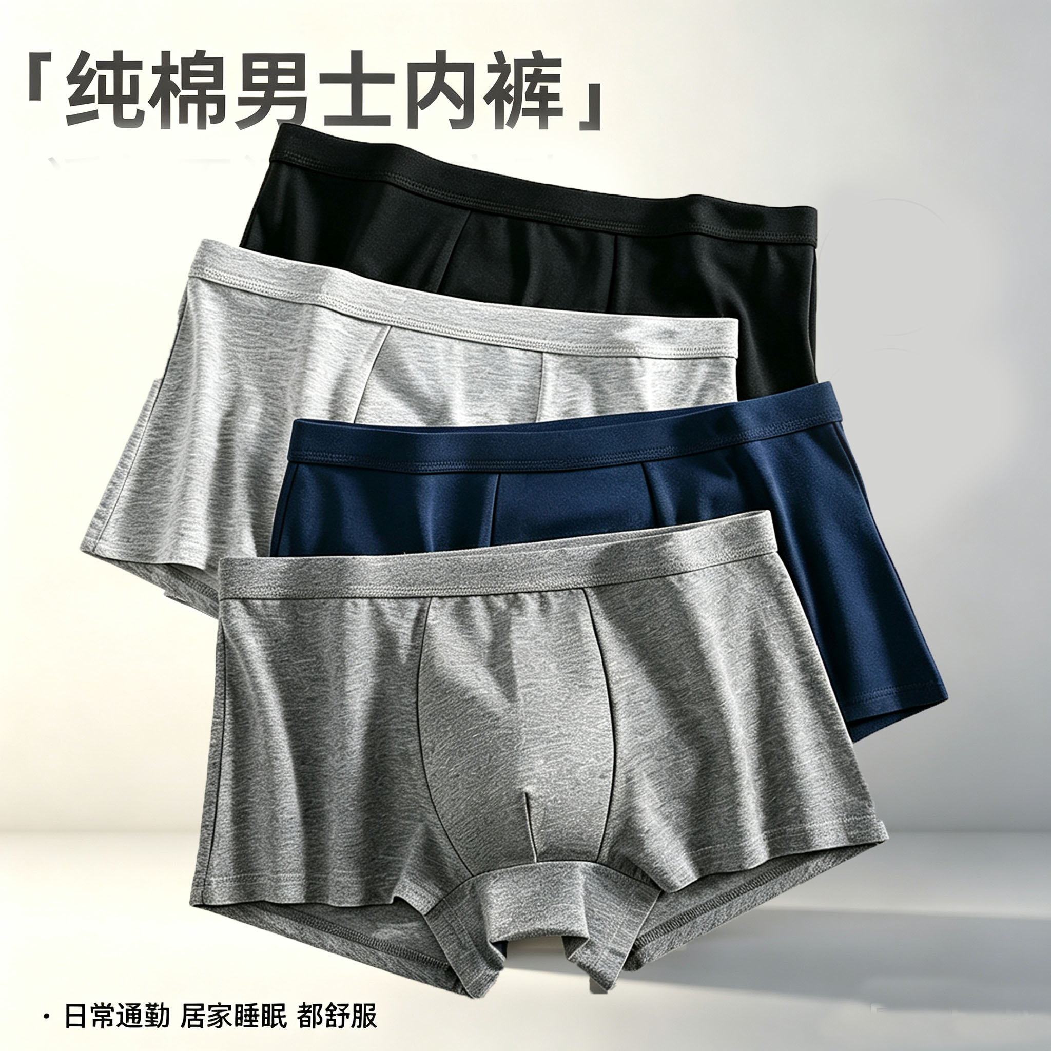 男士内裤透气棉质亲肤中腰平角裤衩青年纯色四角裤头潮流纯棉短裤