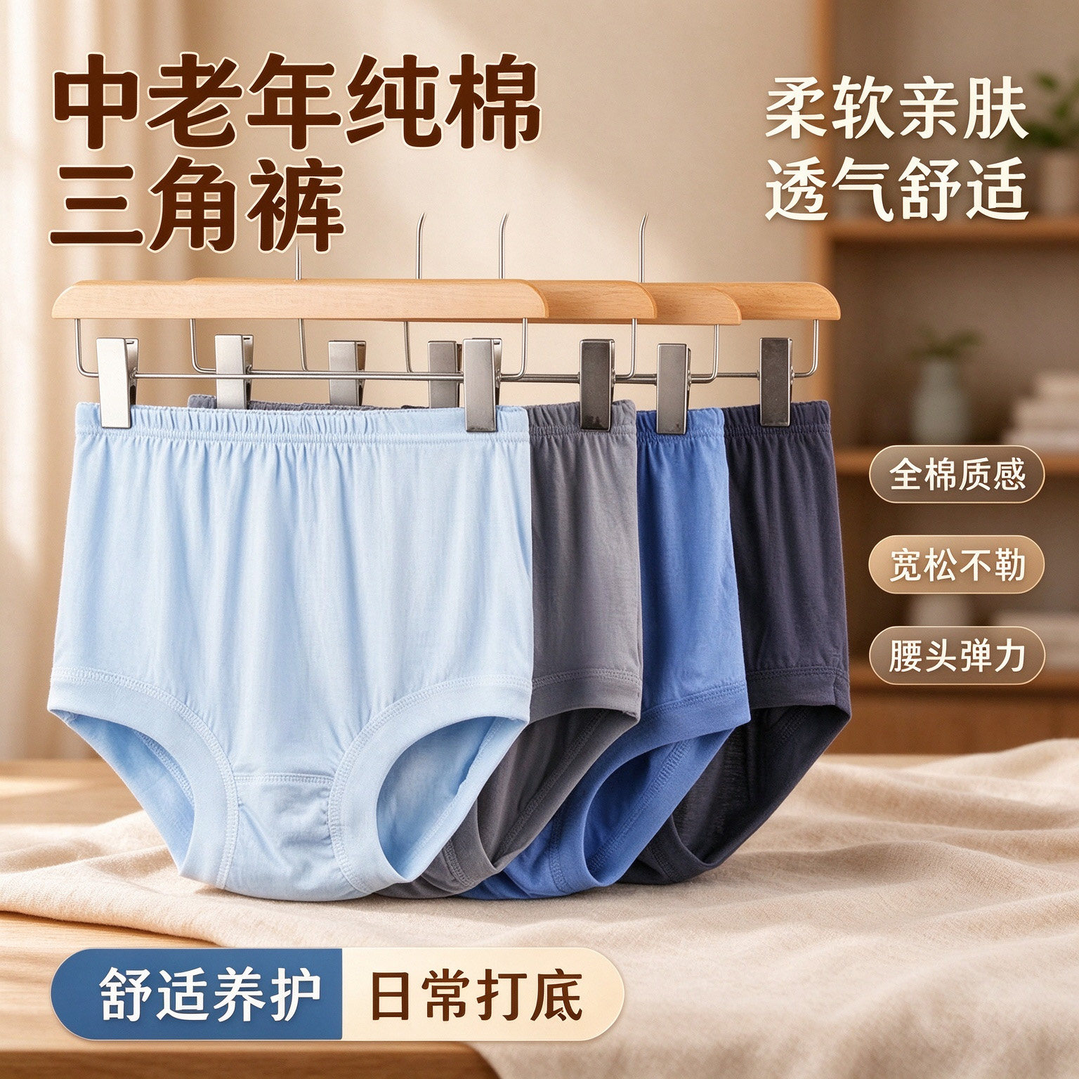 100%纯棉中老年男士内裤纯棉三角裤宽松透气全棉底裤大码宽松高腰