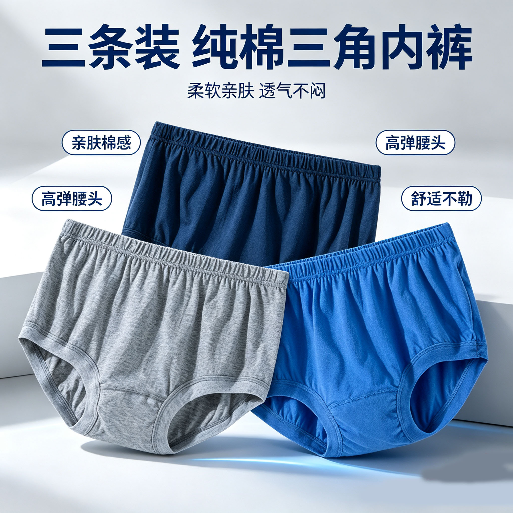 中老年纯棉男士内裤老人宽松透气三角短裤加大码肥佬裤衩高腰男