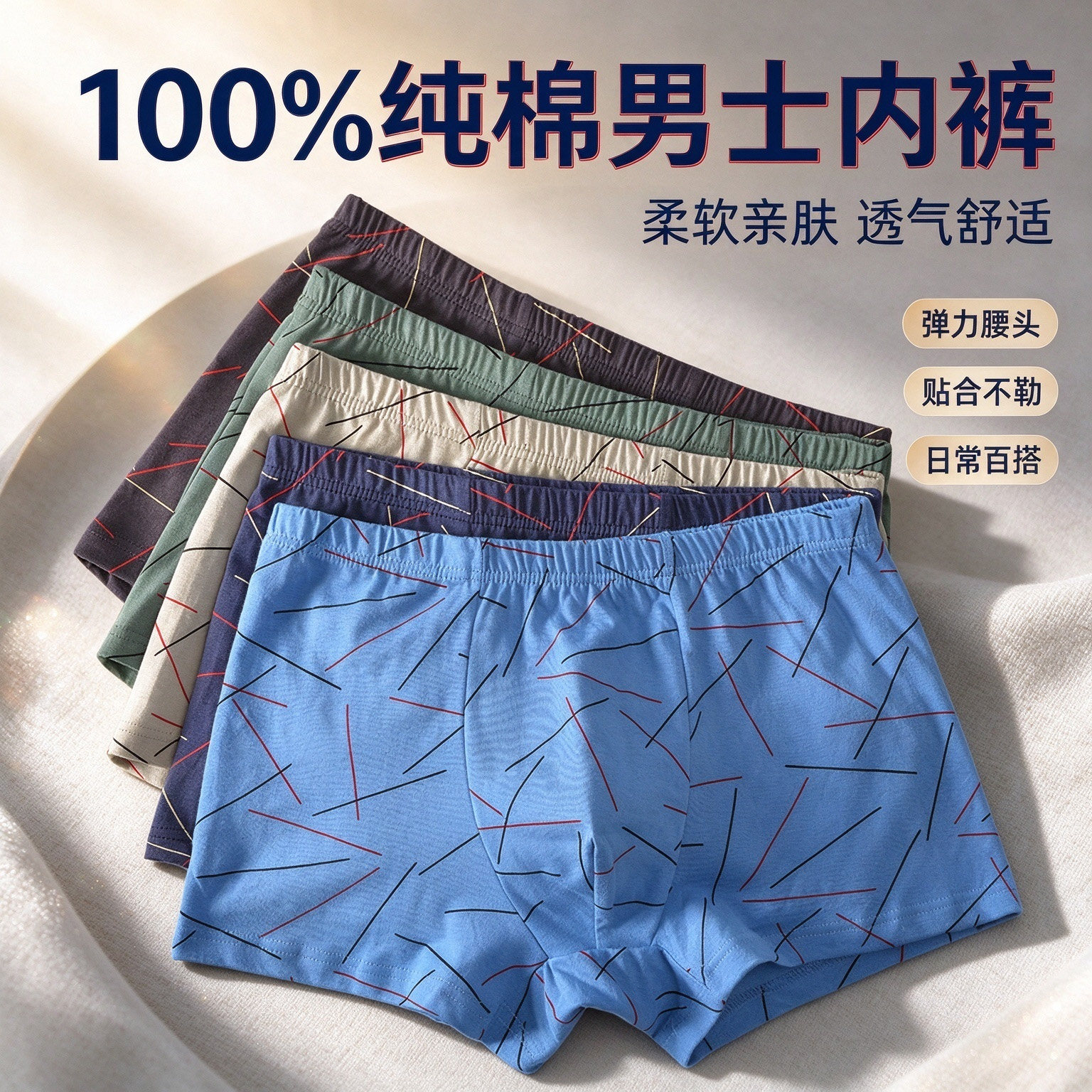 100%纯棉男士内裤舒适透气全棉平角裤衩中老年大码爸爸四角裤头男
