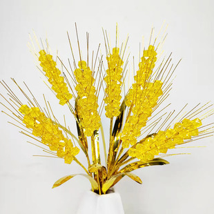 黄金大麦穗手工花束diy材料包串珠亚克力菱形珠子自己制作仿真花