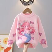 加绒加厚卡通美人鱼针织打底衫 儿童毛衣韩版 潮 新款 女童毛衣秋冬款