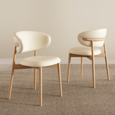 原木奶油风实木设计师餐椅带靠背