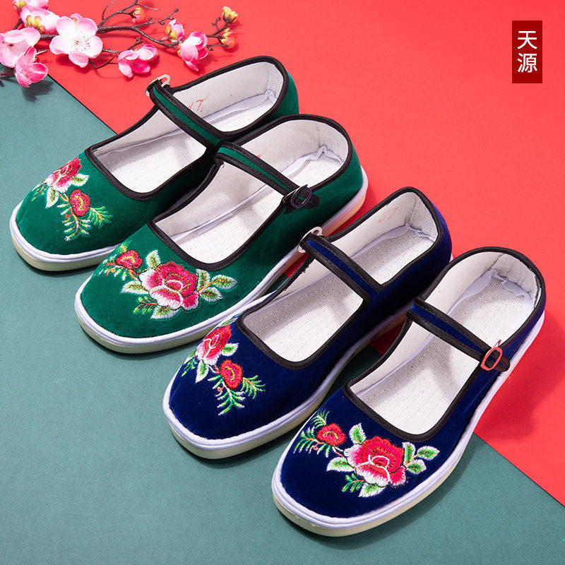 春上新女士单鞋妈妈鞋绣花手工上线千层布复古民族扣带低帮女鞋子