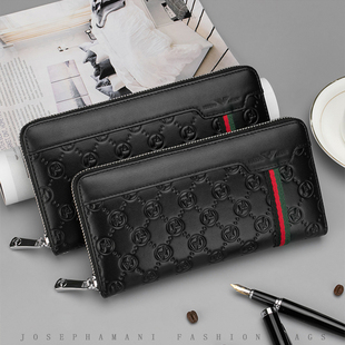 JA男士钱包真皮长款拉链头层牛皮奢侈品牌时尚潮流2024新款手包男