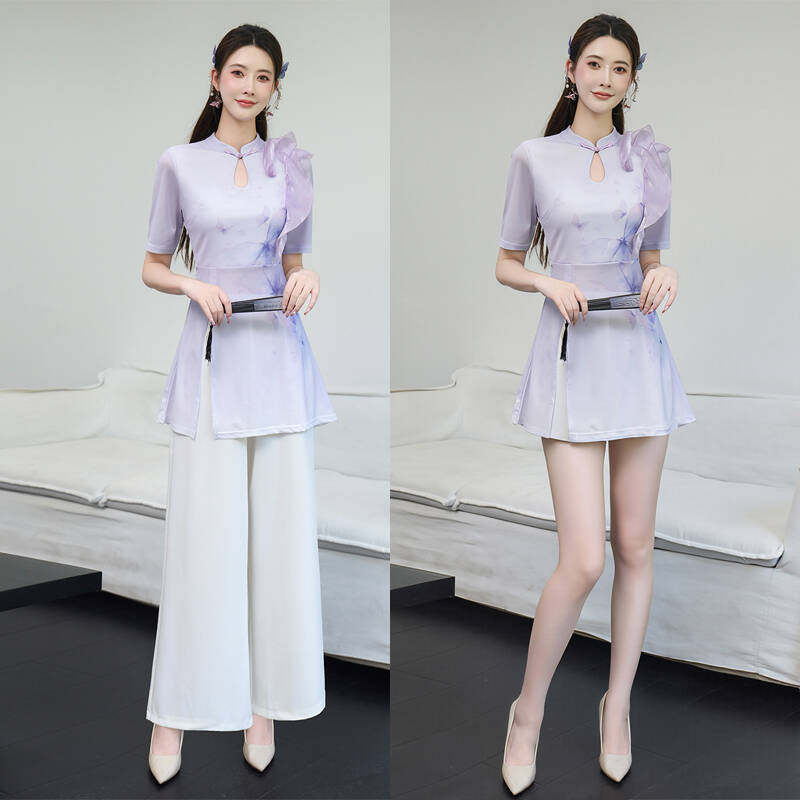 推拿会所紫色立领修身显瘦工作服女气质美容师技师服酒店制服新款