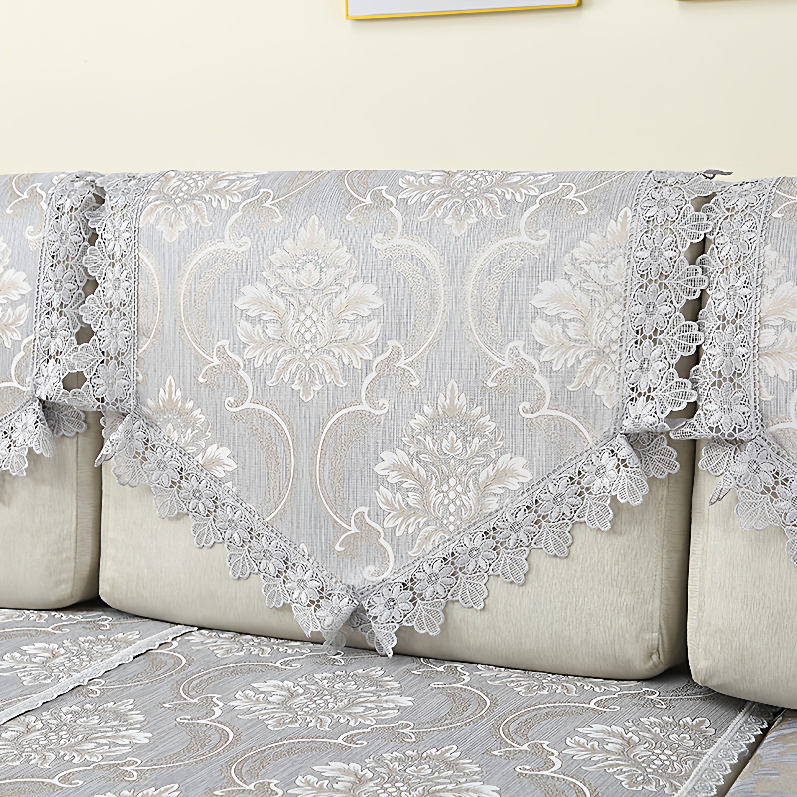 欧式防滑亚麻通用沙发巾三角靠背巾扶手巾后背盖布现代蕾丝沙发垫