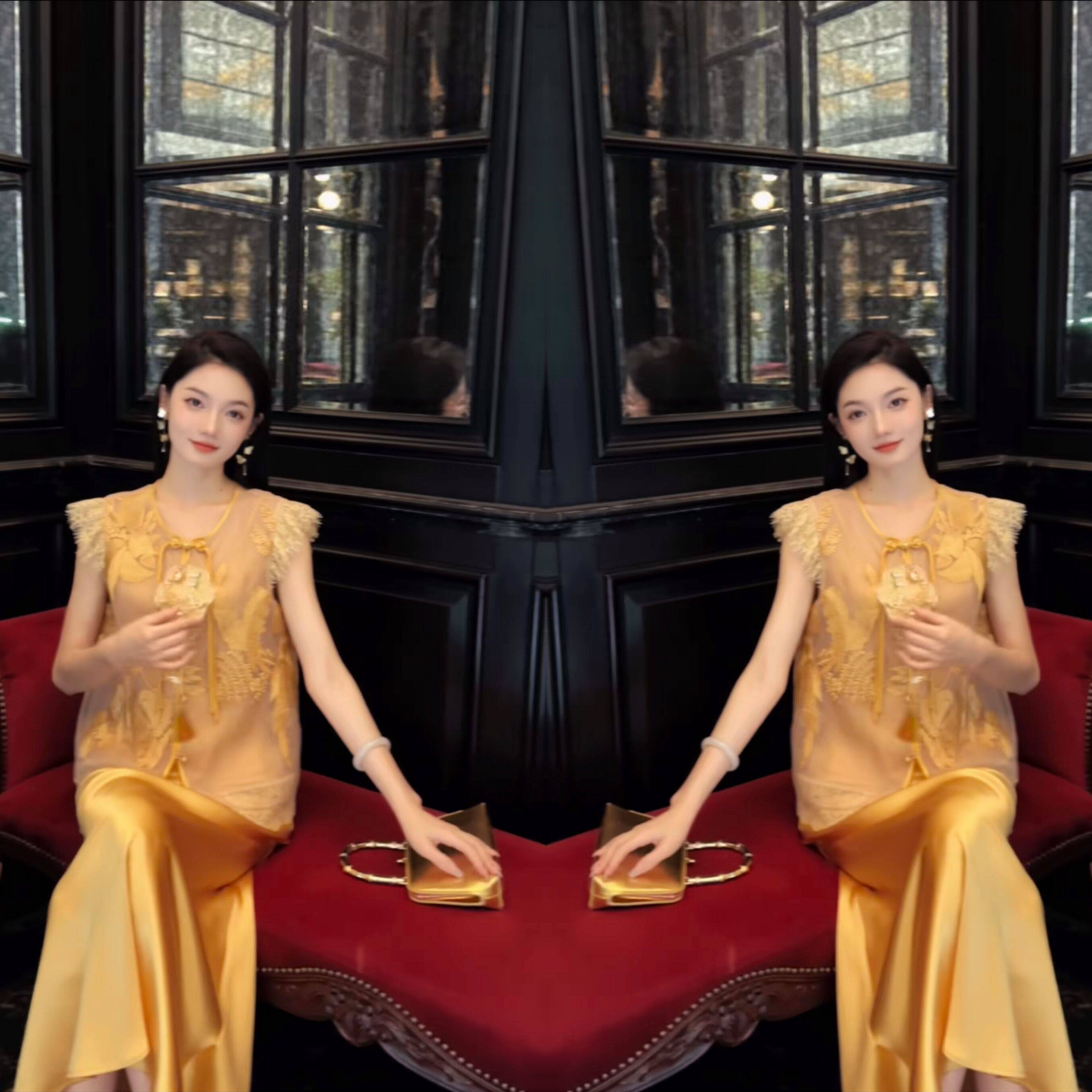 2025新款新中式国风轻奢高级感气质名媛吊带连衣裙马甲两件套装女