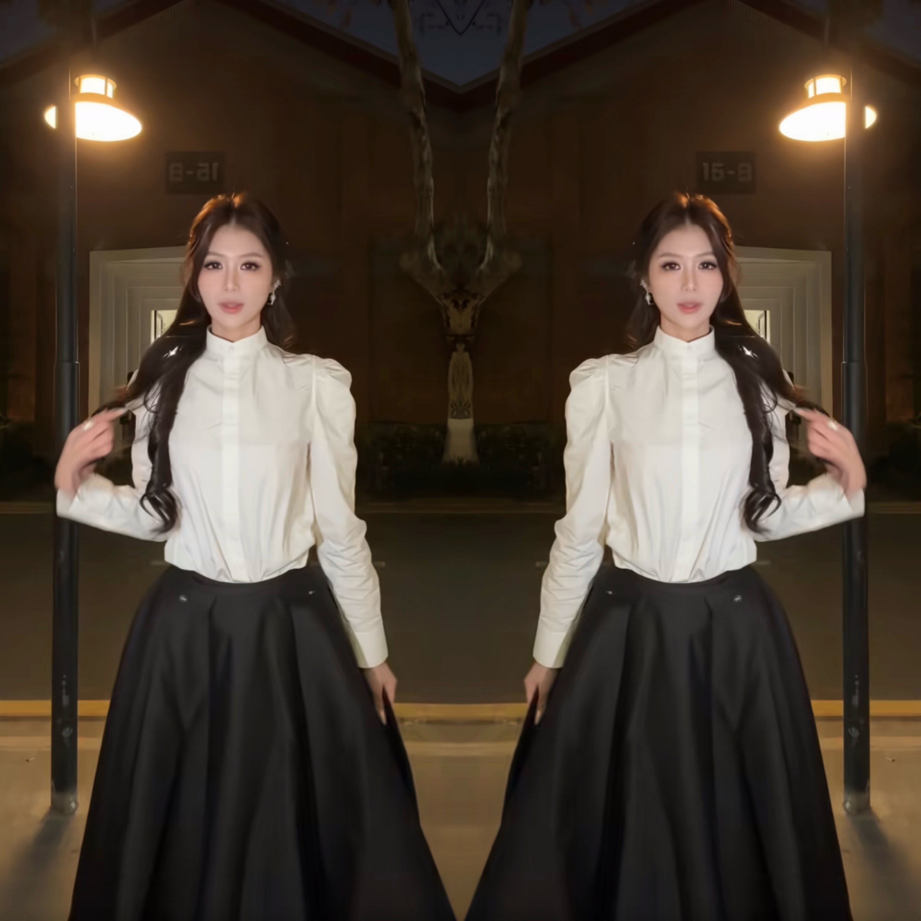 轻奢风白色立领长袖衬衫套装2026春季新款高级感得体上衣+半身裙