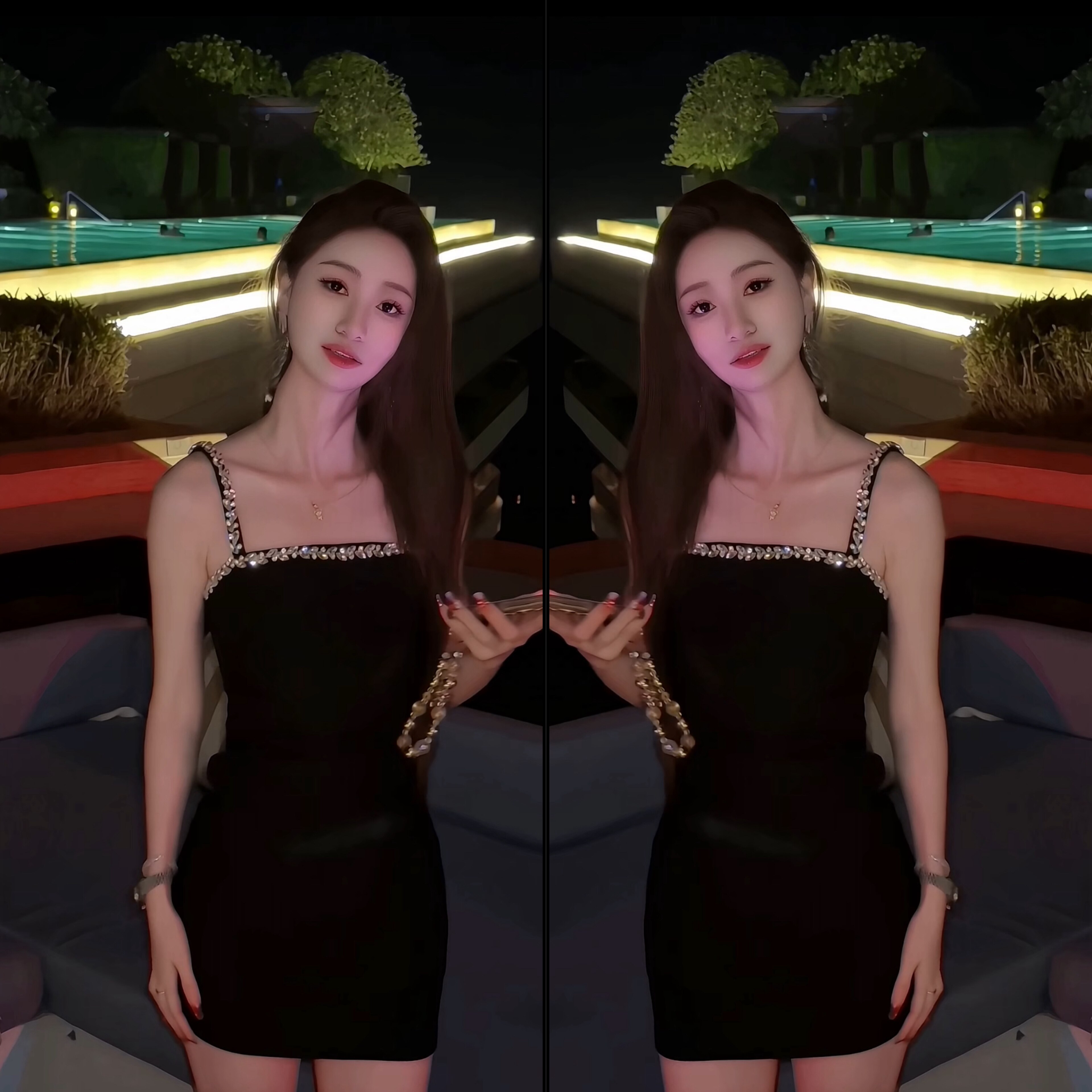 法式重工镶钻包臀吊带裙女