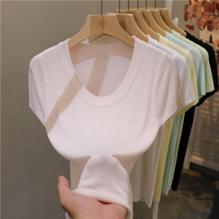 T恤上衣 内搭无袖 U领冰丝针织背心女夏外穿小个子显瘦配衬衫 西装