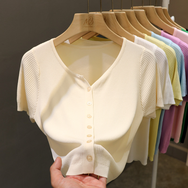 小个子短款针织短袖女夏季薄