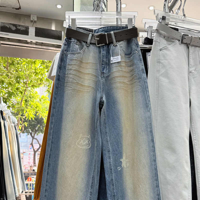 巨好看的阔腿牛仔裤女卡通印花