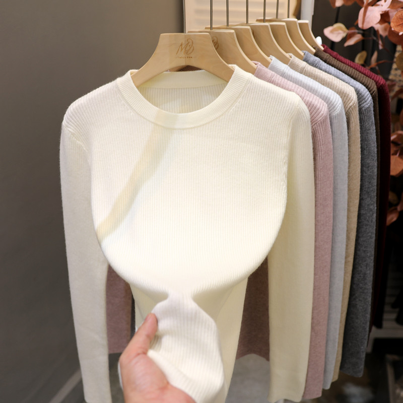 长袖修身显瘦2024新款白色打底衫