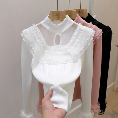 蕾丝花边镂空针织打底衫女设计感