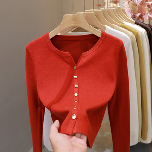 针织开衫 修身 女2026春装 单排扣长袖 显瘦小外套上衣 韩版 小个子短款