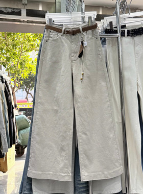 卡其八分休闲裤女春装韩版气质百搭高腰阔腿牛仔裤修身显瘦8分裤