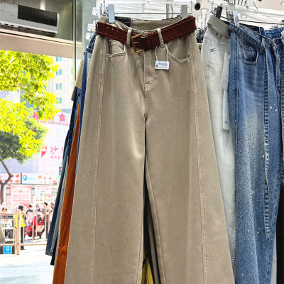 奶茶色裤子高端加绒加厚牛仔裤女
