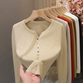 春秋款 外穿时尚 洋气V领纯色修身 女士针织开衫 短款 百搭毛衣小外套