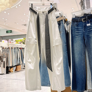 韩版白色裤子工装裤女款2026新款夏季薄款宽松显瘦百搭休闲长裤