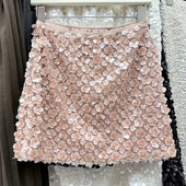 小香风粉色亮片轻奢包臀打底短裙女2026秋冬亮闪闪紧身显瘦半身裙