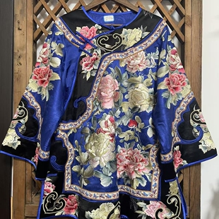 瑜玥传琦新款原创香云纱百花齐放重工刺绣斜襟中长款太太服复古