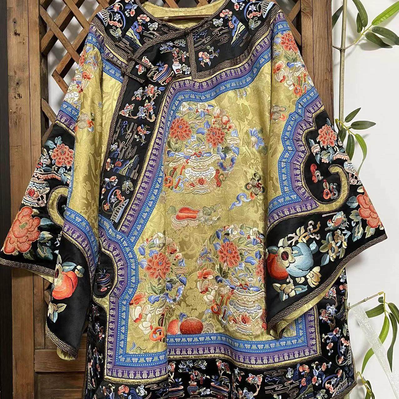 瑜玥传琦原创新款平平安安香云纱博古款打籽绣氅衣斜襟中式清汉服